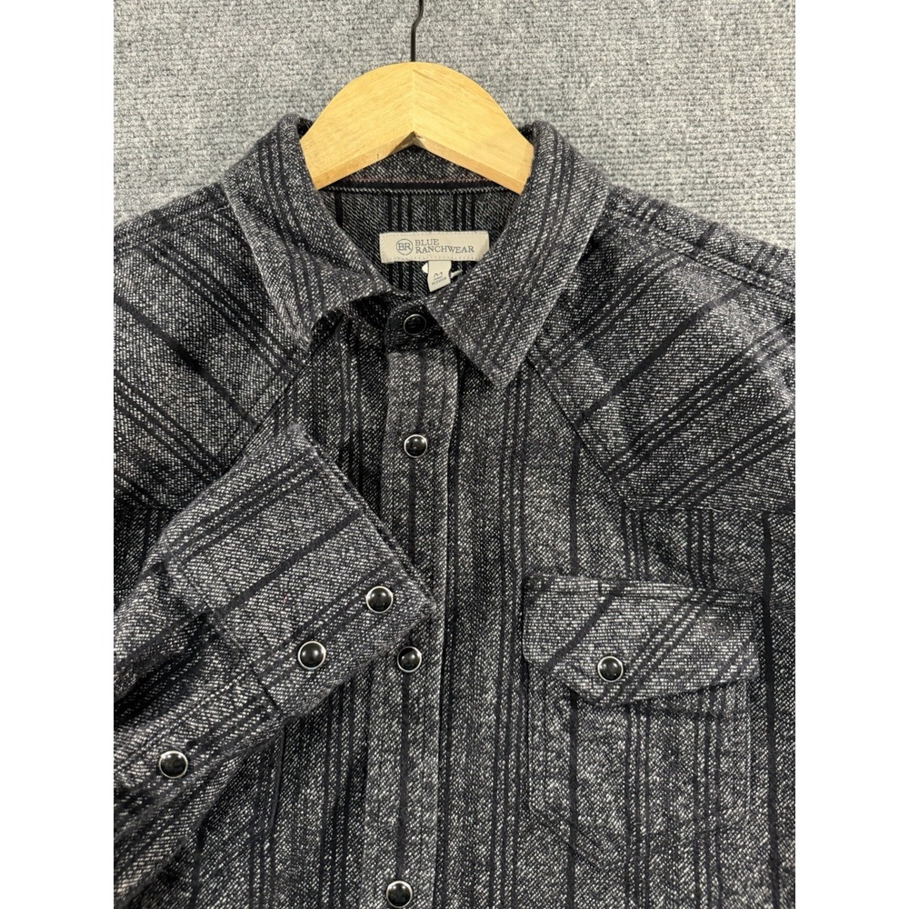 Blue Ranchwear Western Shirt Pearl Snap Mens Medium Black Stripe Cowboy Rodeo